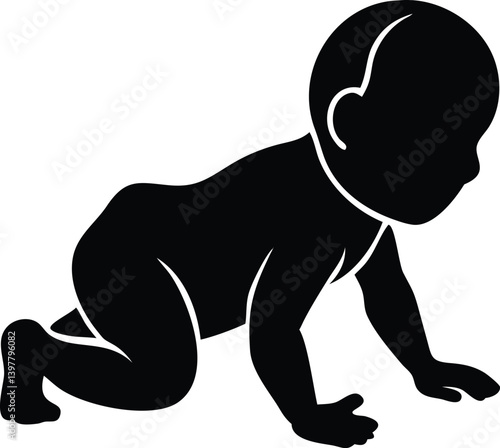 Silhouette of Baby Crawling on Transparent Background, Infant Development