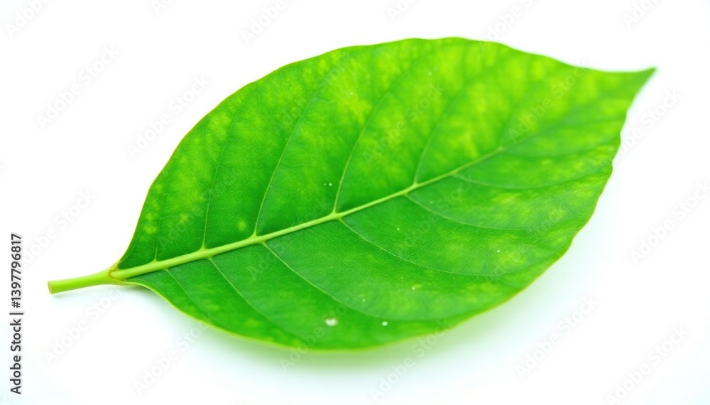 Obraz premium Single green leaf isolated on white background, garden, natural