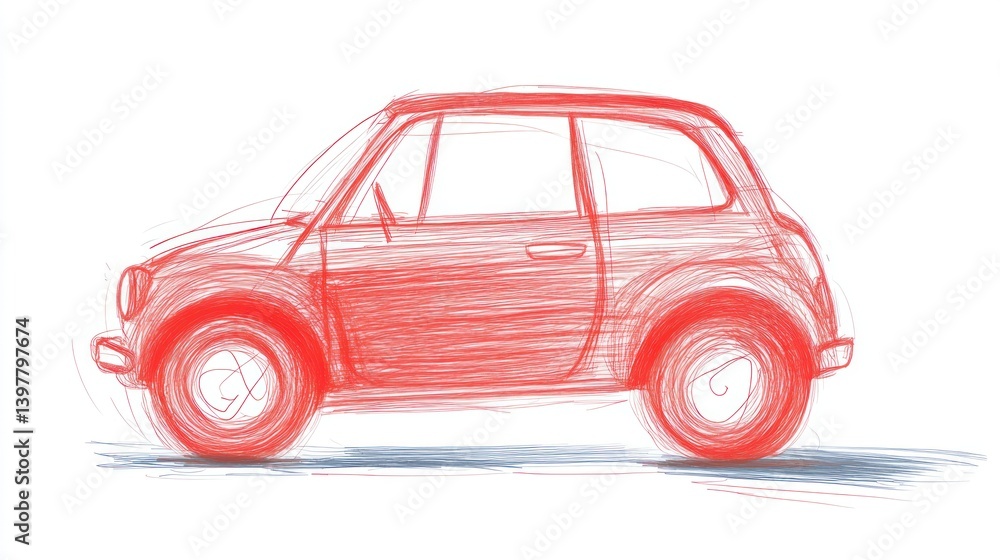 Fototapeta premium Red Sketch of a Retro Car