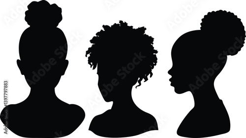 Silhouette of Three African Women with Unique Hairstyle on Transparent Background