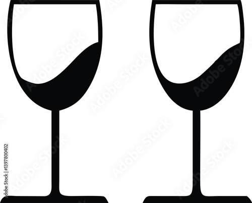 Two Minimalist Wine Glasses Silhouette, Isolated on Transparent Background Icon Style
