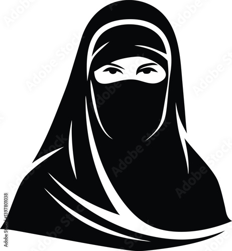 Woman in Black Niqab Portrait with Piercing Eyes on a Transparent Background