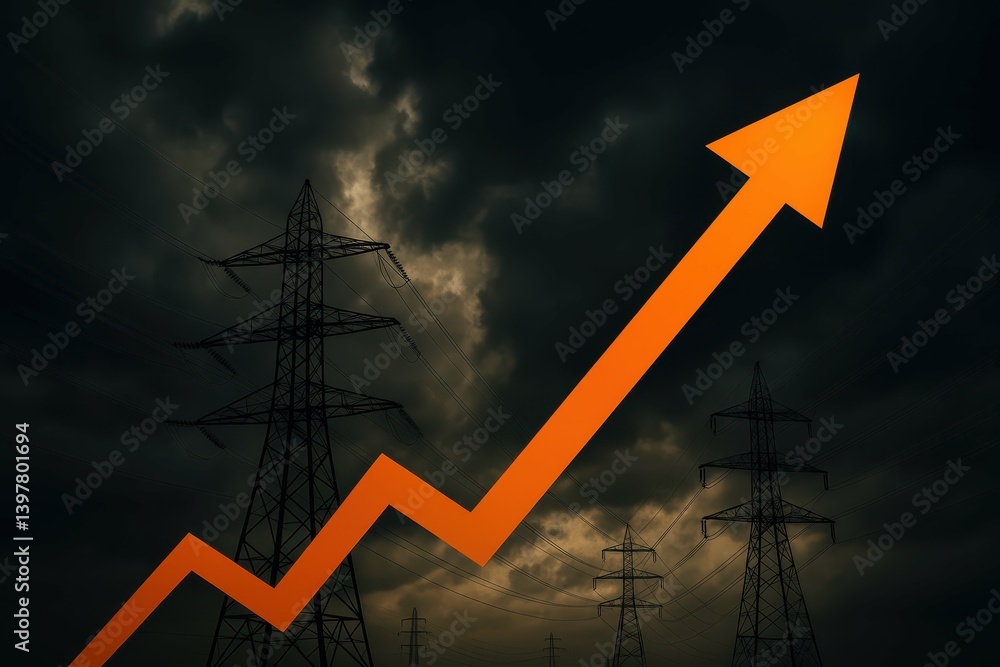 Fototapeta premium Electricity Price Surge with Dark Clouds and Power Lines Background