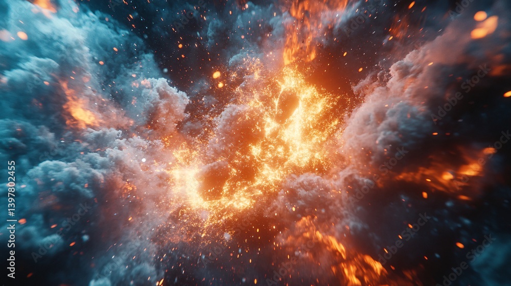 Fiery cosmic cloud explosion, nebula, space background, design element Fiery cosmic cloud explosion, nebula, space background, design element