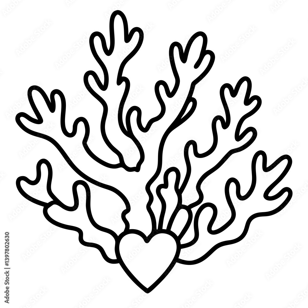 Coral Reef Love Line Art Aesthetic