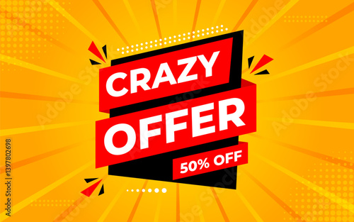 Crazy Offer Sale Background. Sale banner design template. Vector illustration. Market promotion banner and crazy discount announcement background vector illustration.