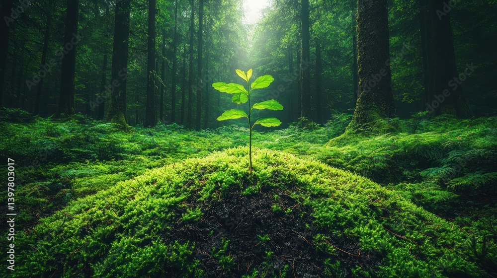 New sprout in lush forest