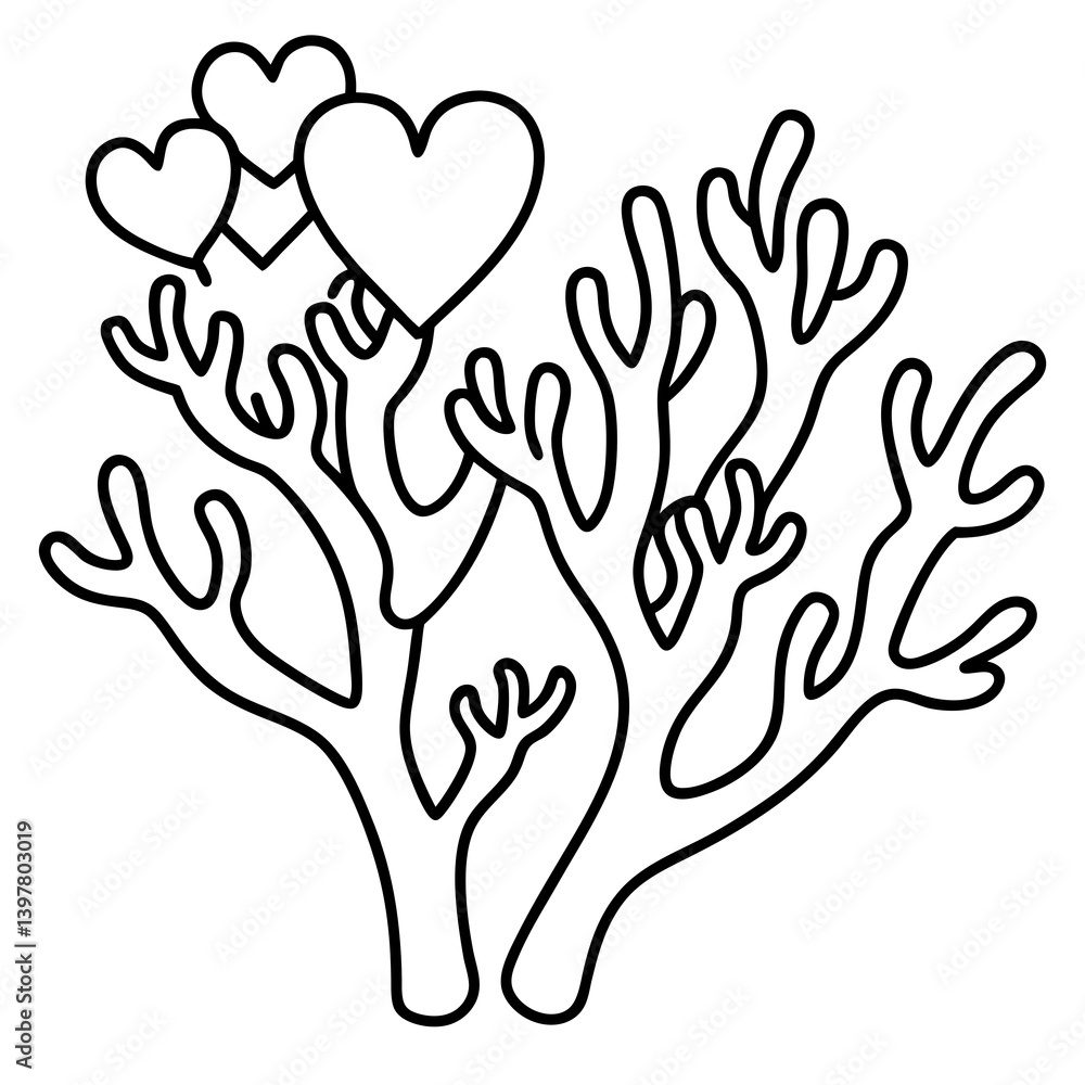 Obraz premium Coral Reef Love Line Art Aesthetic