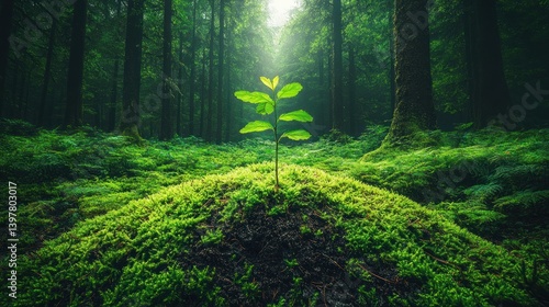 Obraz na płótnie New sprout in lush forest w salonie