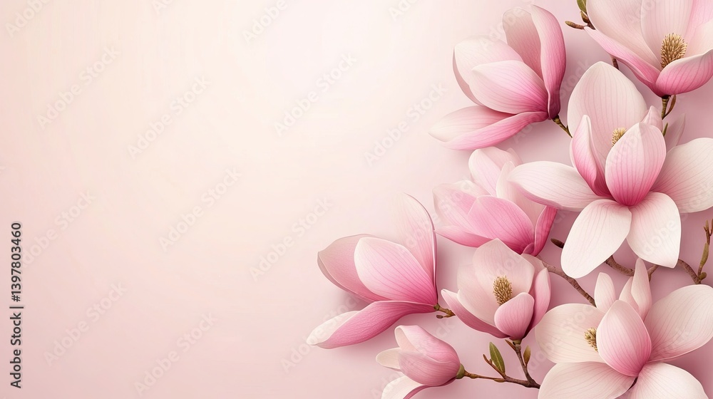Elegant soft pink magnolia blossoms with delicate petals for serene backgrounds Elegant soft pink magnolia blossoms with delicate petals for serene backgrounds