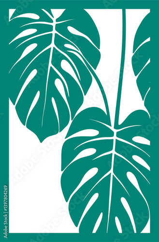 Monstera leaf wall art. Laser cut template. Wall art vector illustration.