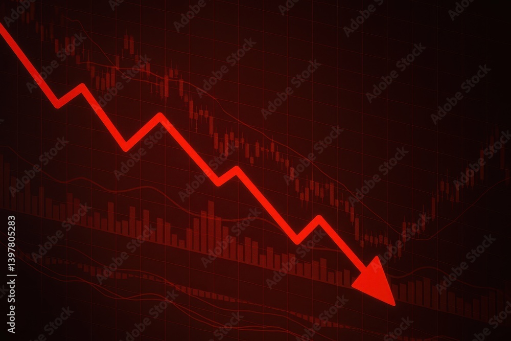 Stock Market Decline with Red Arrow on Dark Background Visual Stock Market Decline with Red Arrow on Dark Background Visual