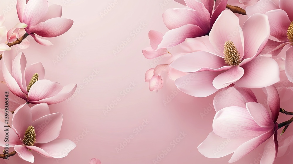 Obraz premium Soft pink magnolia blooms create a serene and elegant floral composition