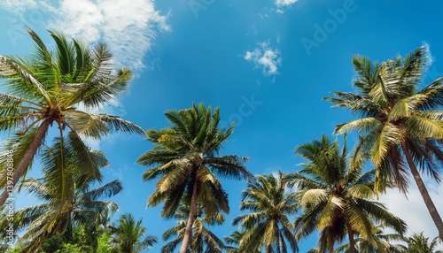 Wallpaper Mural Tall tropical palm trees against the blue sky Beautiful tropical nature Vertical banner Torontodigital.ca