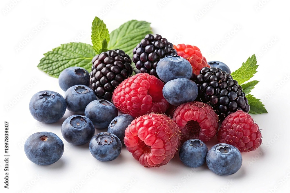 Berries Mix Blueberry Raspberry and Blackberry Isolated on White Background Berries Mix Blueberry Raspberry and Blackberry Isolated on White Background