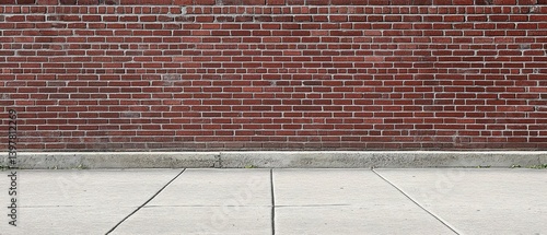 A red brick wall with a concrete surface below it