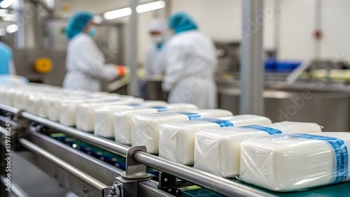 Shrink-Wrapped Hygiene Products on Production Line in Sterile Environment