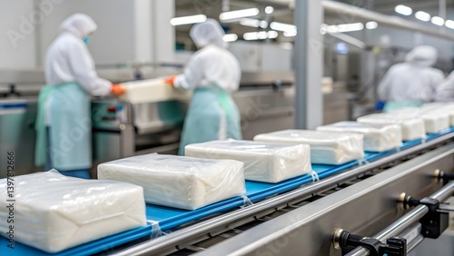 Shrink-Wrapped Hygiene Products on Production Line in Sterile Environment