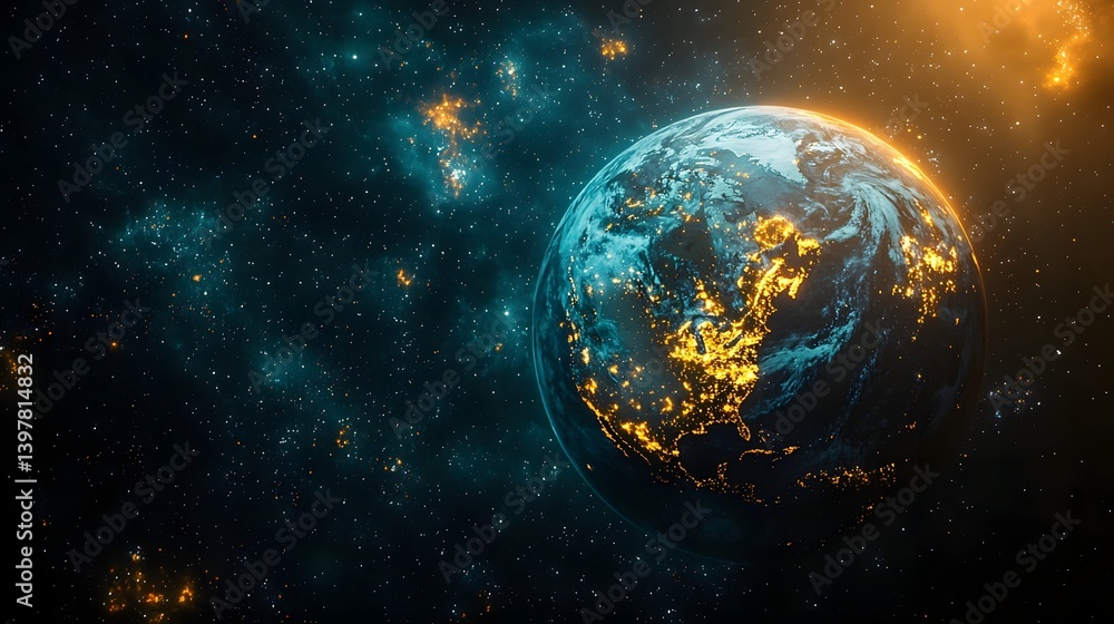 Obraz premium Glowing planet Earth protected by a luminous shield