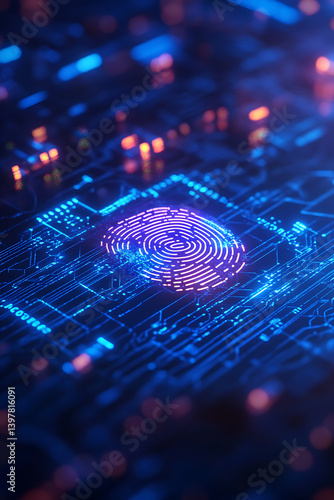 Digital fingerprint technology innovation high-tech environment abstract visuals close-up perspective futuristic concept