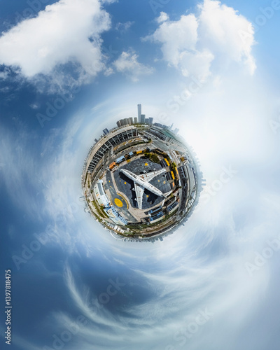 Wallpaper Mural Aerial view of a tiny planet cityscape with modern skyscrapers and vibrant urban landscape, Pudong, Shanghai, People's Republic of China. Torontodigital.ca