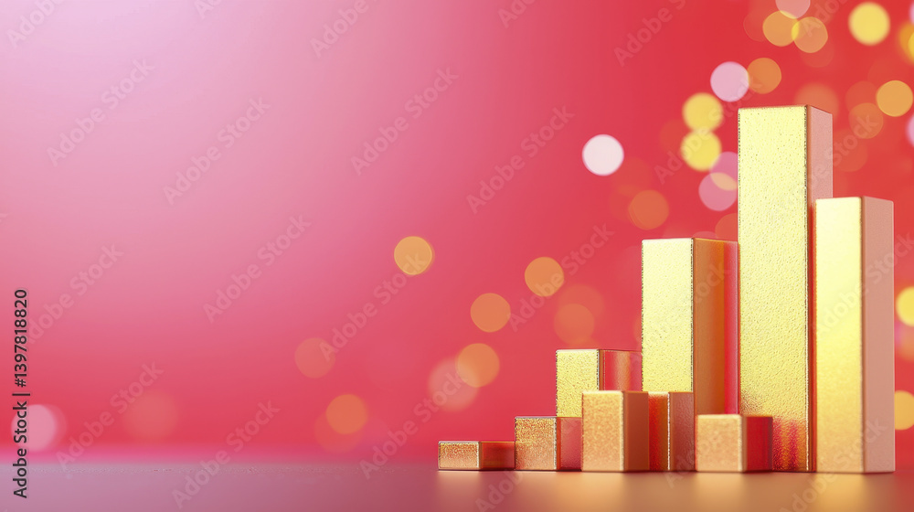 Golden bar graph on red background with bokeh lights, symbolizing growth and success Golden bar graph on red background with bokeh lights, symbolizing growth and success