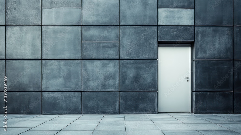 A Minimalist Architectural Scene Depicting a Door and Wall A Minimalist Architectural Scene Depicting a Door and Wall
