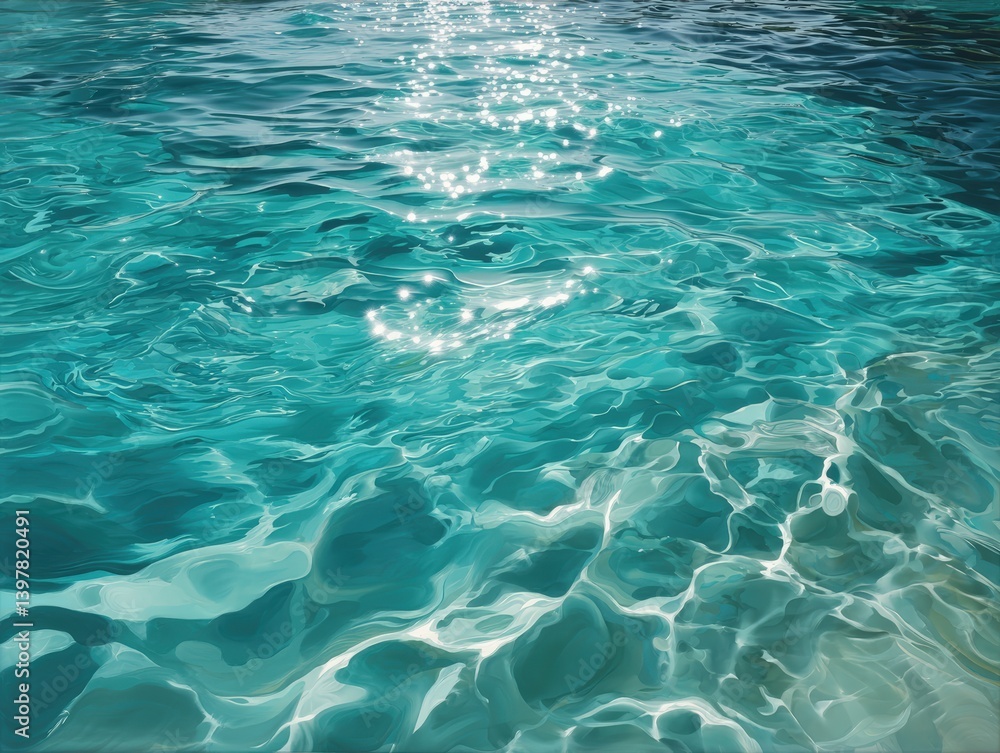 Obraz premium A mesmerizing view of clear, shimmering water, capturing the dance of light and the serene beauty of the ocean's surface, the picture is a gentle reminder of nature's elegance.