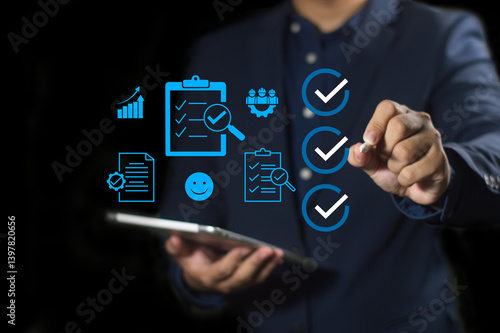 DSC_0653.2 Business performance checklist, satisfaction, and productivity evaluation concept, online survey, online exam