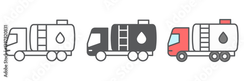 Oil tanker truck icon collection, fuel cargo and logistics, tank truck vector icon set, vector graphics, editable stroke outline sign, eps 10
