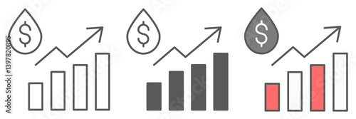 Oil price icon collection, fuel price and drop water dollar, oil graphic vector icon set, vector graphics, editable stroke outline sign, eps 10