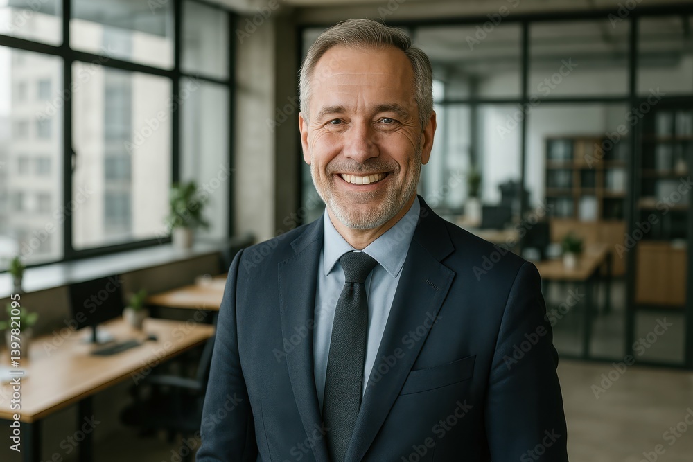 Confident Executive in Modern Business Environment Smiling Confident Executive in Modern Business Environment Smiling