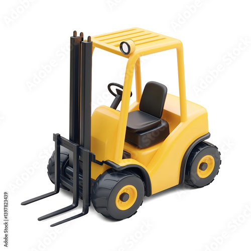 3D Stylized Illustration of a yellow toy construction forklift isolated transparent PNG perfect for website iconographic isometric design
