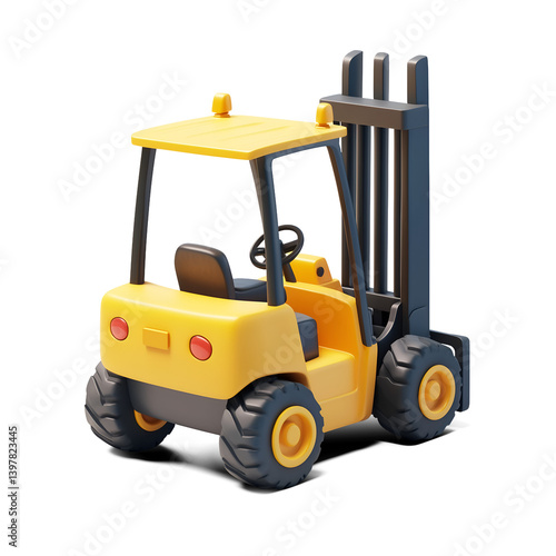 3D Stylized Illustration of a yellow toy construction forklift isolated transparent PNG perfect for website iconographic isometric design