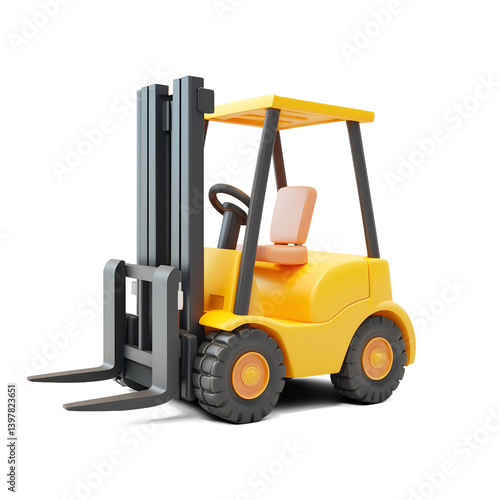 3D Stylized Illustration of a yellow toy construction forklift isolated transparent PNG perfect for website iconographic isometric design