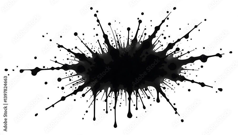 Abstract black ink splatter dramatic high contrast monochrome art bold graphic design element Abstract black ink splatter dramatic high contrast monochrome art bold graphic design element