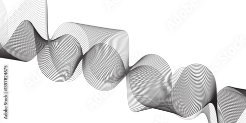 Abstract colorful wavy stripes on white background isolated, minimalistic geometric background with black and white wavy lines form spiral ribbon. Graphic design template banner, vector illustrator.