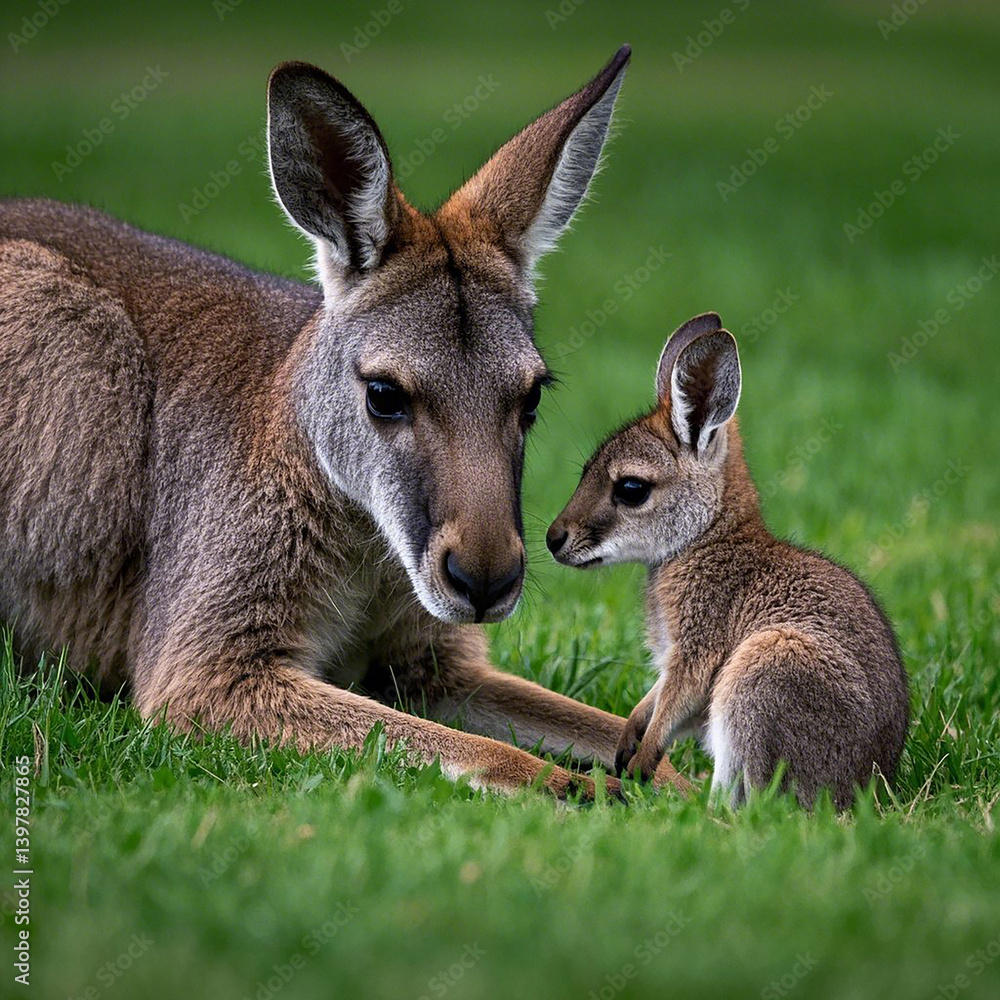 Mother Kangaroo and Baby Moment in the Natural Outdoors, AI Generator. Mother Kangaroo and Baby Moment in the Natural Outdoors, AI Generator.