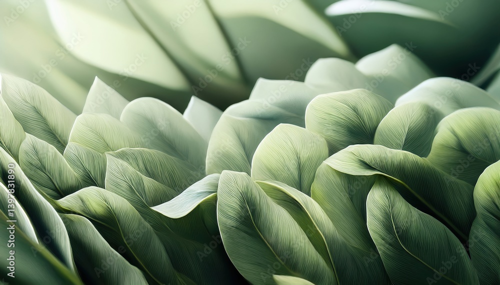 Fototapeta premium Whispering Leaves: A captivating view of lush, layered leaves in varying shades of green, offering a sense of tranquility and freshness.