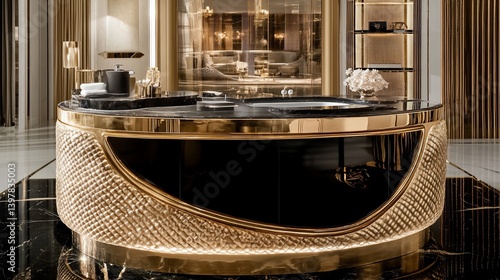 Luxurious, golden, round bathroom vanity