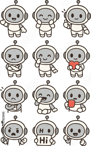 set of cartoon characters Robote Cute