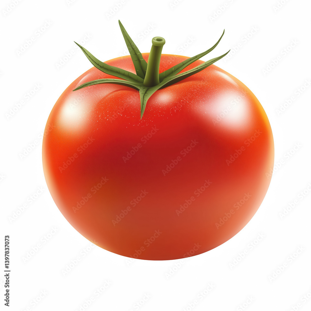 Fresh ripe red tomato with smooth skin and green stem isolated on transparent background. Fresh ripe red tomato with smooth skin and green stem isolated on transparent background.