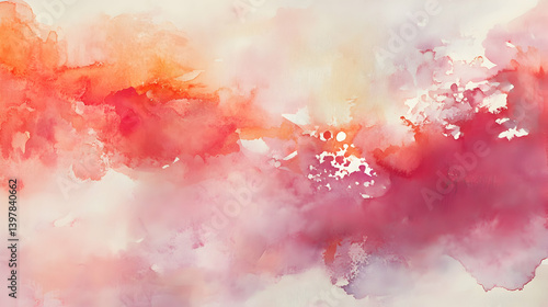 Abstract watercolor background with soft red, pink, and orange hues, creating a calming artistic effect