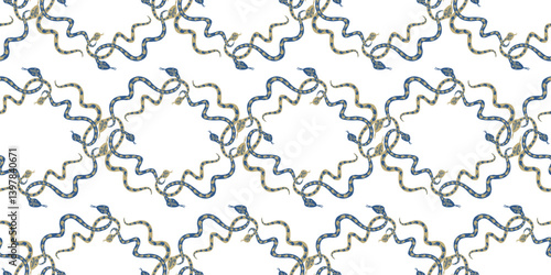Seamless pattern of creeping cartoon yellow and purple snakes