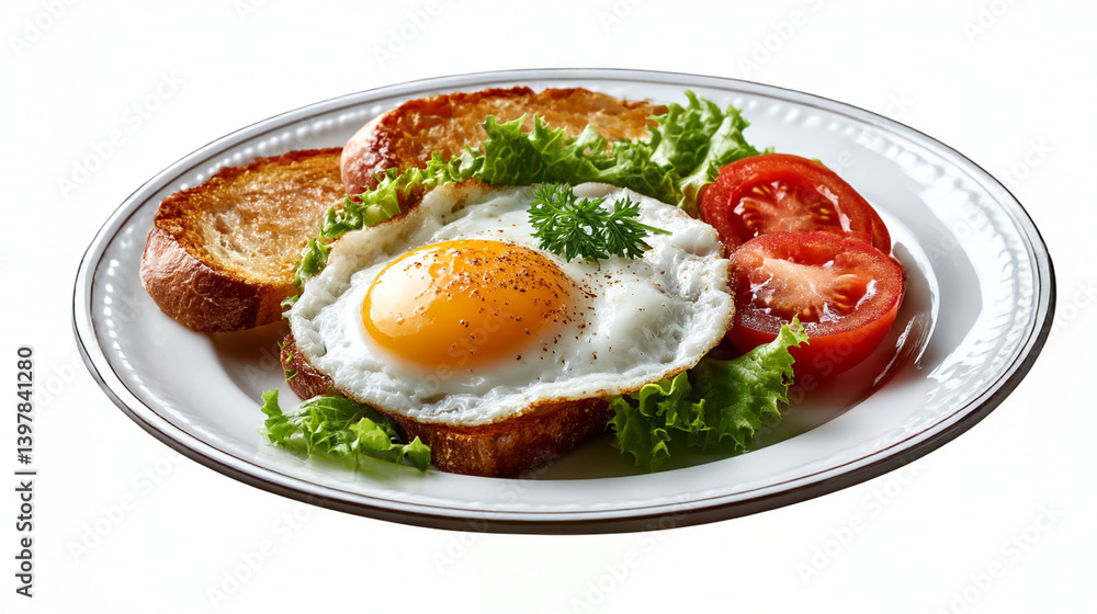 Delicious baked bread, fried egg and salad Delicious baked bread, fried egg and salad