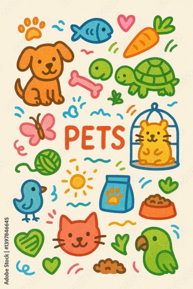 Obraz premium Vibrant and Colorful Doodles of Pets and Playful Elements