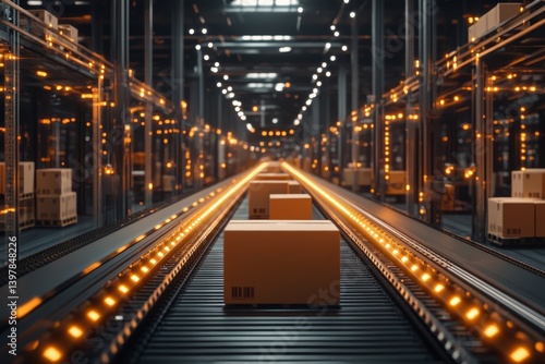 Obraz na płótnie Futuristic high tech logistics concept showcasing conveyor belt system for global e commerce village w salonie