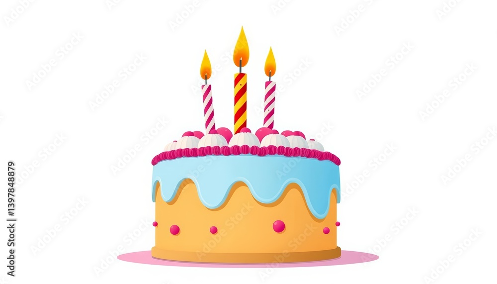 Trendy flat vector icon of a birthday cake with candles and frosting, trendy, delicious Trendy flat vector icon of a birthday cake with candles and frosting, trendy, delicious