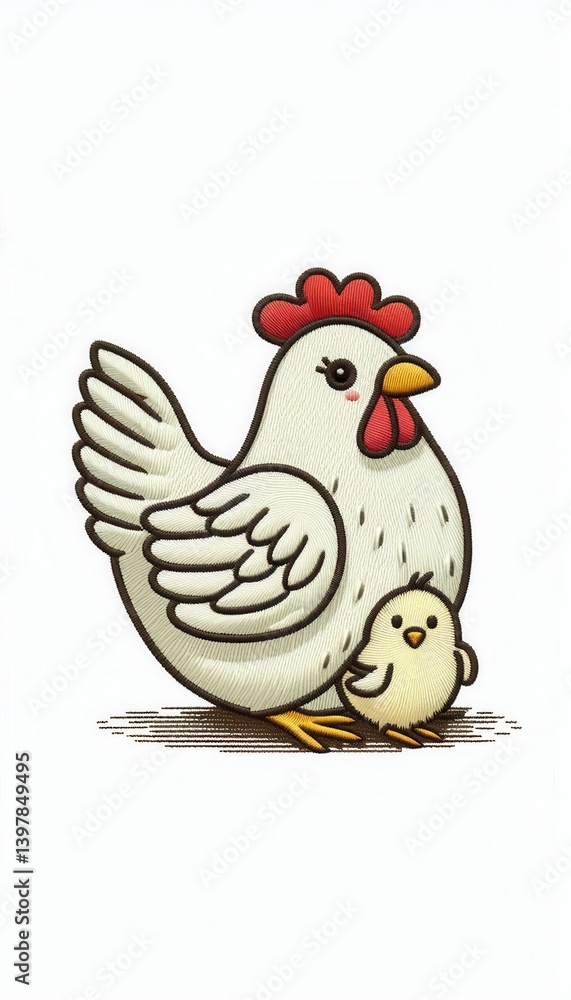 Fototapeta premium Charming mother hen and chick illustration cute design graphic art creative playful concept