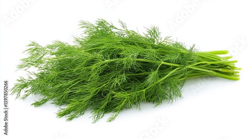 Fresh Green Dill Herb Bunch Isolated on White Background Culinary Ingredient Healthy Food Cooking Recipe Aromatic Plant Natural Vegan Diet Organic    